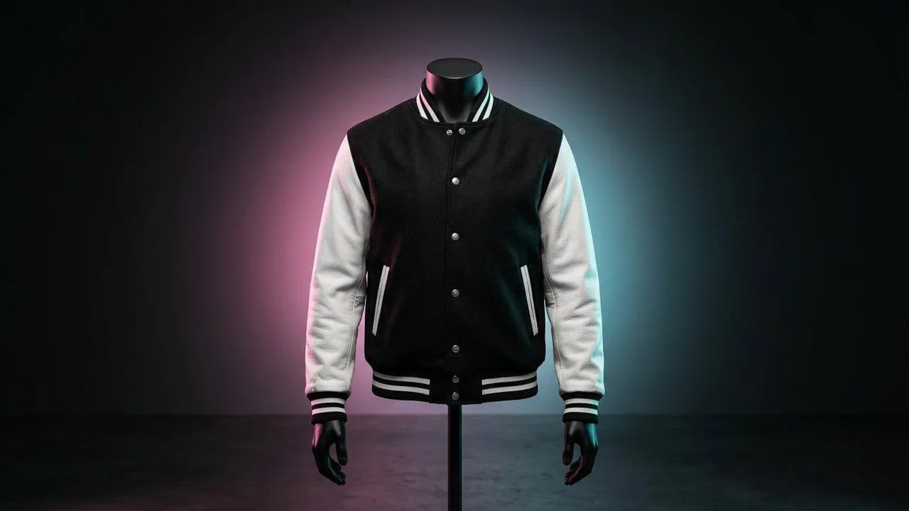 Классический черный varsity-бомбер со светлыми рукавами